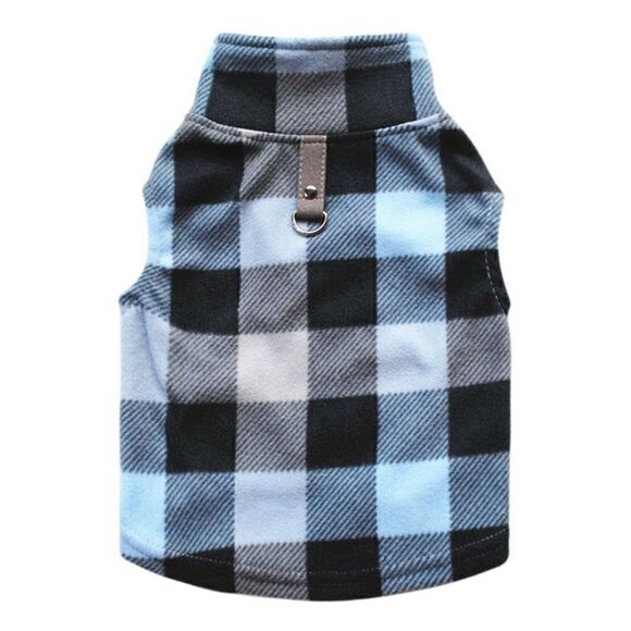 DAILY LIFESTYLE SMALL DOG PLUSH WARM WINDPROOF WINTER VEST - LT BLUE PLAID - Picture 2 of 3
